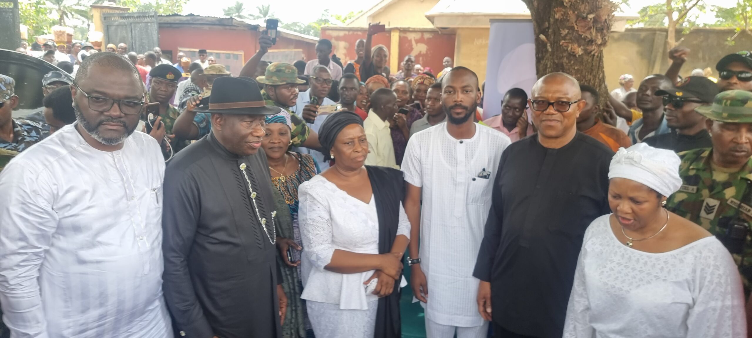 PHOTO NEWS: Jonathan, Peter Obi meet at burial of Nenadi Usman’s brother